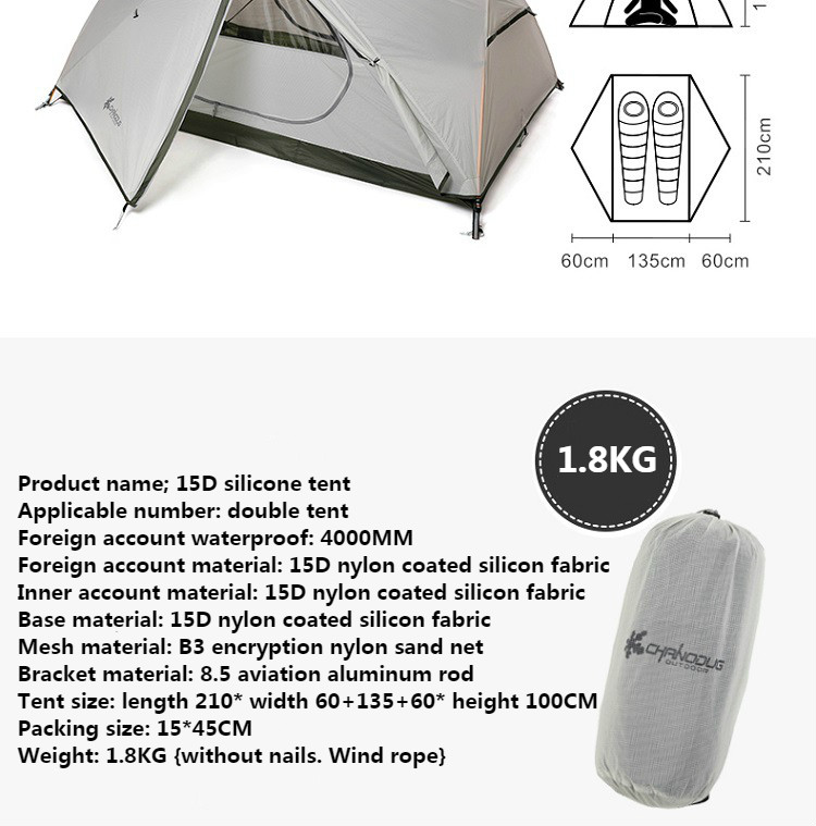 Cheap Goat Tents CHANODUG Outdoor men and women riot rain camping camping tent Oxford cloth 15D silicone light hiking double double tent 1.8KG Tents 